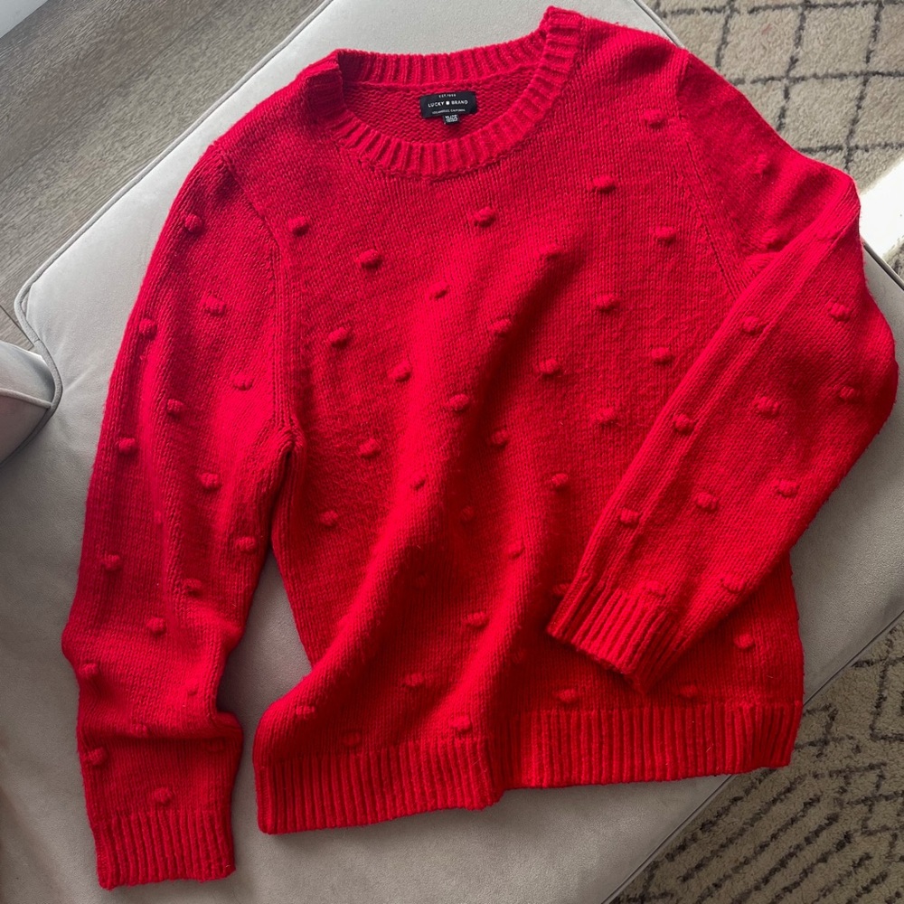 Lucky Brand Sweater | Red Crewneck Bobble Knit
